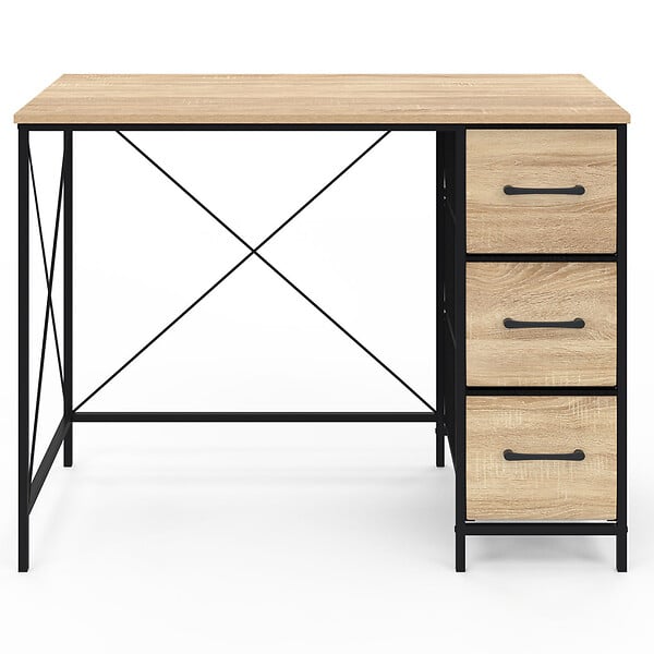 ID MARKET - Bureau 3 tiroirs en tissu UTAH bois et noir design industriel - large