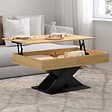 ID MARKET - Table basse rectangulaire plateau relevable ALICIA bois et pied noir - vignette