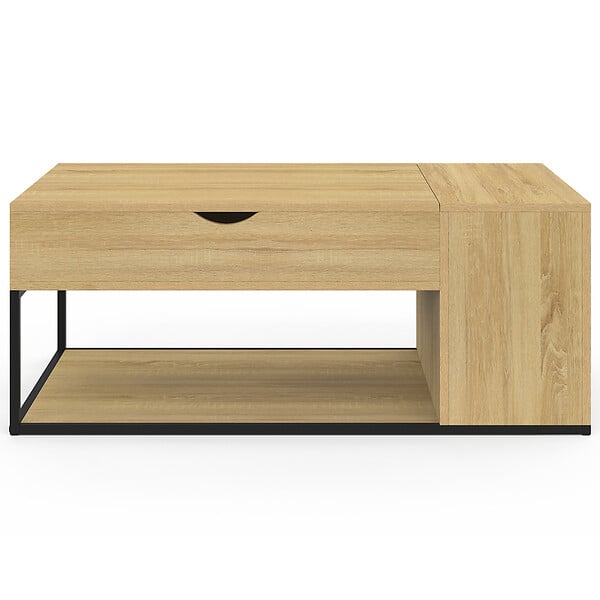 ID MARKET - Table basse plateau relevable rectangulaire DETROIT avec coffre design industriel - large