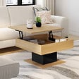 ID MARKET - Table basse plateau relevable EDEN carrée bois et noir - vignette