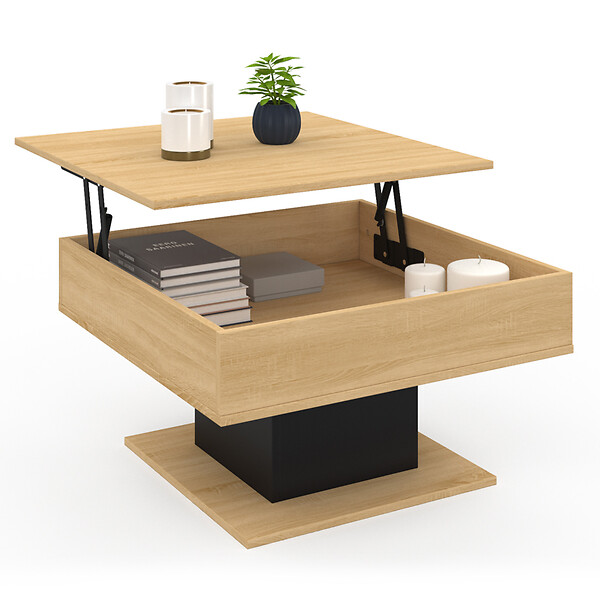 ID MARKET - Table basse plateau relevable EDEN carrée bois et noir - large