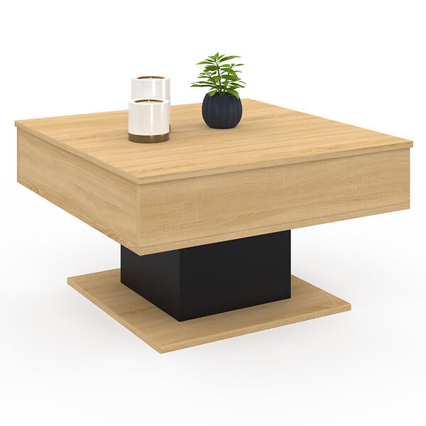 ID MARKET - Table basse plateau relevable EDEN carrée bois et noir - large