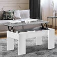 ID MARKET - Table basse plateau relevable rectangulaire TARA bois blanc et effet béton - vignette