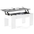 ID MARKET - Table basse plateau relevable rectangulaire TARA bois blanc et effet béton - vignette