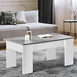 ID MARKET - Table basse plateau relevable rectangulaire TARA bois blanc et effet béton - vignette