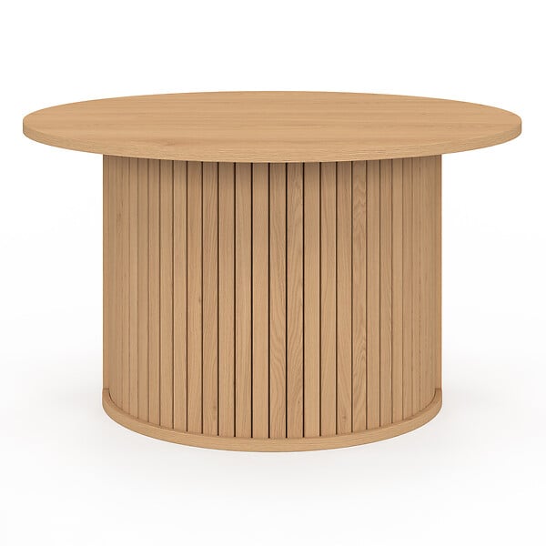 ID MARKET - Table basse ronde JULIETTE 70 cm lattes tasseau bois coloris chêne - large