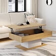 ID MARKET - Table basse plateau relevable rectangulaire EDEN bois et blanc - vignette