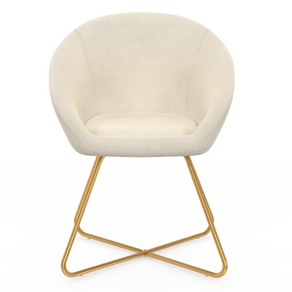 ID MARKET - Fauteuil forme oeuf ANGELINA beige en velours pieds croisés dorés - large