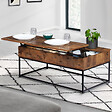 ID MARKET - Table basse plateau relevable rectangulaire DAYTON effet vieilli design industriel - vignette