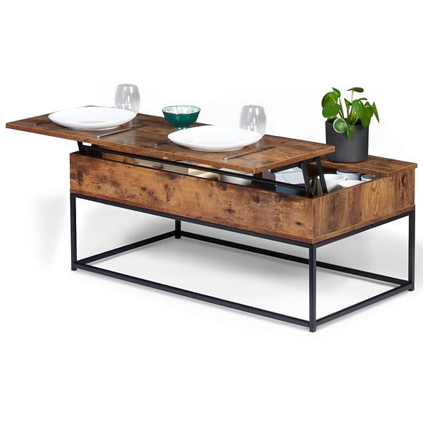 ID MARKET - Table basse plateau relevable rectangulaire DAYTON effet vieilli design industriel - large