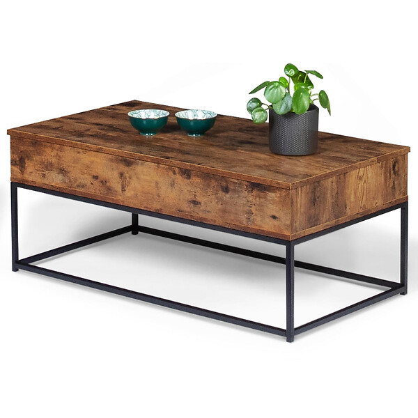 ID MARKET - Table basse plateau relevable rectangulaire DAYTON effet vieilli design industriel - large