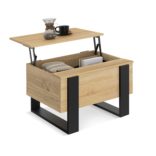 ID MARKET - Table basse carrée plateau relevable 70 cm PHOENIX bois et noir - large