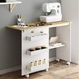 ID MARKET - Table de couture pliable à roulettes meuble pour machine à coudre avec 4 étagères - vignette