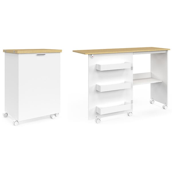 ID MARKET - Table de couture pliable à roulettes meuble pour machine à coudre avec 4 étagères - large