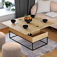 ID MARKET - Table basse rectangulaire relevable convertible en table à manger DETROIT design industriel - vignette