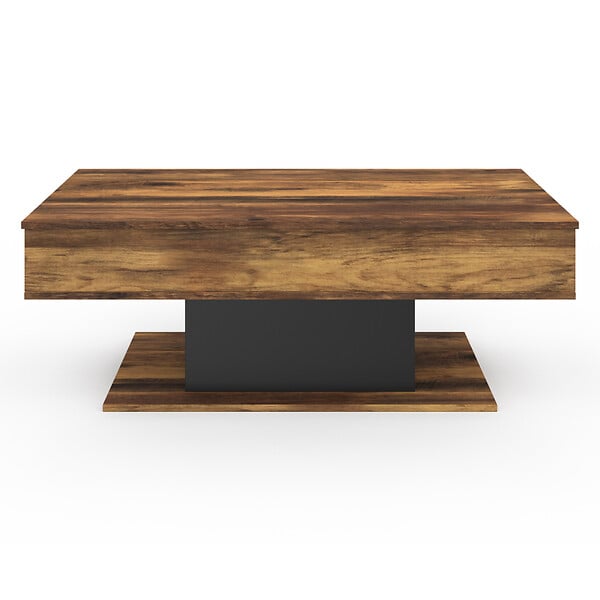 ID MARKET - Table basse plateau relevable rectangulaire EDEN bois foncé effet vieilli et noir - large