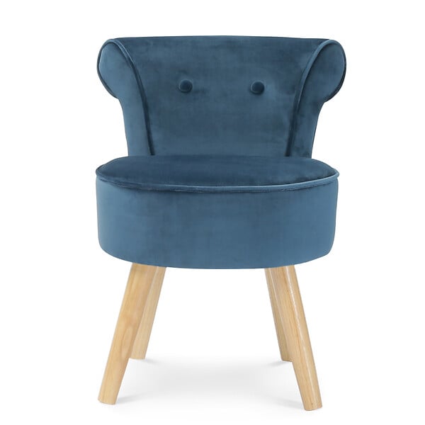 ID MARKET - Fauteuil crapaud en velours bleu - large