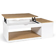 ID MARKET - Table basse plateau relevable rectangulaire ELEA avec coffre bois blanc et façon hêtre - vignette