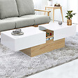 ID MARKET - Table basse coulissante rectangulaire MARTA bois imitation hêtre et blanc - vignette