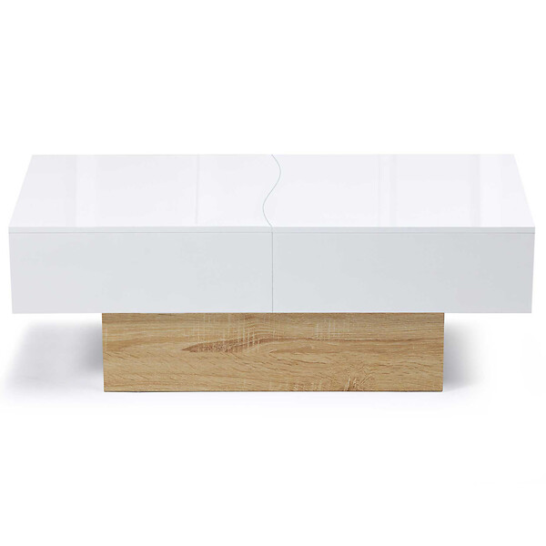 ID MARKET - Table basse coulissante rectangulaire MARTA bois imitation hêtre et blanc - large