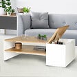 ID MARKET - Table basse bar contemporaine rectangulaire IZIA avec coffre blanc et plateaux bois - vignette