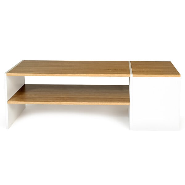 ID MARKET - Table basse bar contemporaine rectangulaire IZIA avec coffre blanc et plateaux bois - large