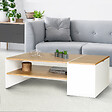 ID MARKET - Table basse bar contemporaine rectangulaire IZIA avec coffre blanc et plateaux bois - vignette