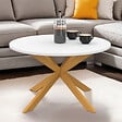 ID MARKET - Table basse GISELE ronde 70 cm pied araignée plateau blanc et pied effet bois - vignette