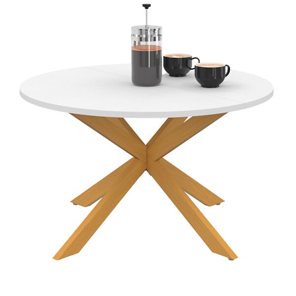 ID MARKET - Table basse GISELE ronde 70 cm pied araignée plateau blanc et pied effet bois - large