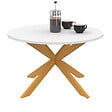 ID MARKET - Table basse GISELE ronde 70 cm pied araignée plateau blanc et pied effet bois - vignette