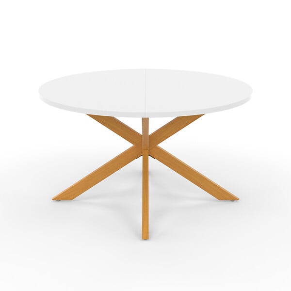 ID MARKET - Table basse GISELE ronde 70 cm pied araignée plateau blanc et pied effet bois - large