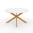 ID MARKET - Table basse GISELE ronde 70 cm pied araignée plateau blanc et pied effet bois - vignette
