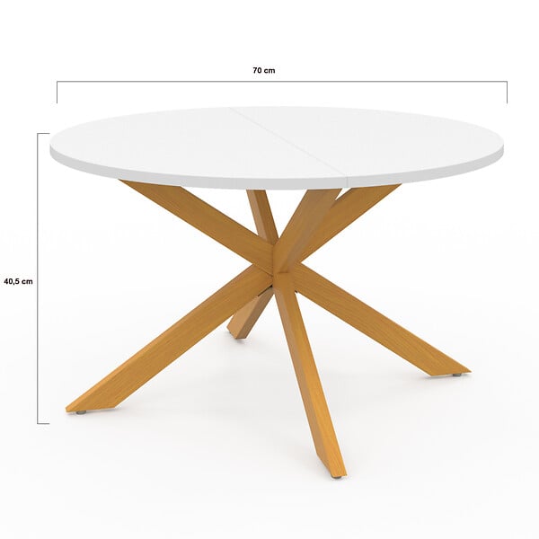 ID MARKET - Table basse GISELE ronde 70 cm pied araignée plateau blanc et pied effet bois - large