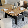 ID MARKET - Table basse plateau relevable rectangulaire convertible en table à manger TARA 100 cm bois noir et imitation hêtre - vignette