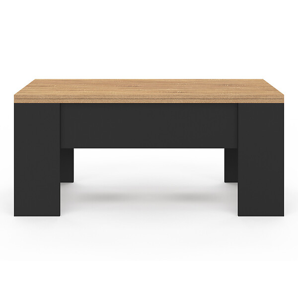 ID MARKET - Table basse plateau relevable rectangulaire convertible en table à manger TARA 100 cm bois noir et imitation hêtre - large