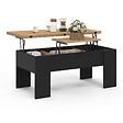 ID MARKET - Table basse plateau relevable rectangulaire convertible en table à manger TARA 100 cm bois noir et imitation hêtre - vignette