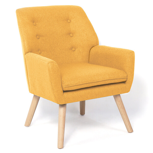 ID MARKET - Fauteuil scandinave NAT en tissu jaune moutarde - large