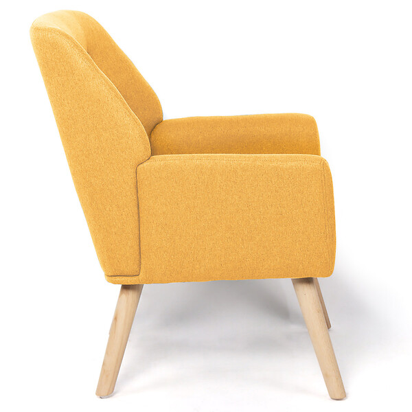 ID MARKET - Fauteuil scandinave NAT en tissu jaune moutarde - large