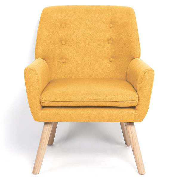 ID MARKET - Fauteuil scandinave NAT en tissu jaune moutarde - large