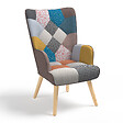 ID MARKET - Fauteuil scandinave IVAR en tissu patchwork multicouleurs - vignette