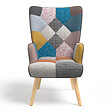 ID MARKET - Fauteuil scandinave IVAR en tissu patchwork multicouleurs - vignette