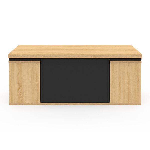 ID MARKET - Table basse plateau relevable rectangulaire convertible en table à manger EDEN 100 cm bois et noir avec poufs - large