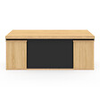 ID MARKET - Table basse plateau relevable rectangulaire convertible en table à manger EDEN 100 cm bois et noir avec poufs - vignette
