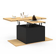 ID MARKET - Table basse plateau relevable rectangulaire convertible en table à manger EDEN 100 cm bois et noir avec poufs - vignette