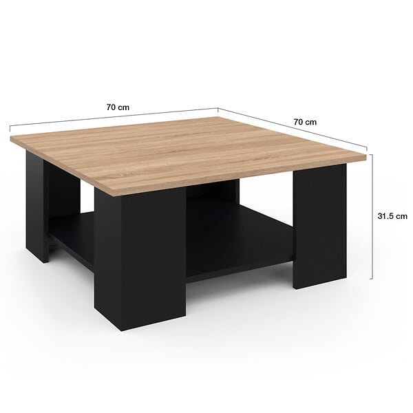 ID MARKET - Table basse carrée ELI noire plateau façon hêtre - large