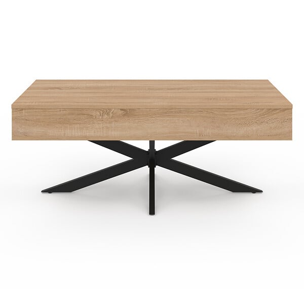 ID MARKET - Table basse plateau relevable rectangulaire ALIX 100 cm pied araignée bois et noir - large