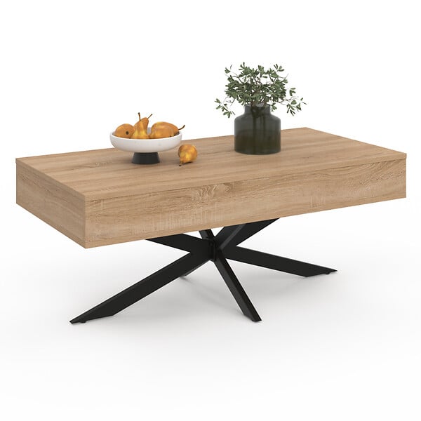 ID MARKET - Table basse plateau relevable rectangulaire ALIX 100 cm pied araignée bois et noir - large