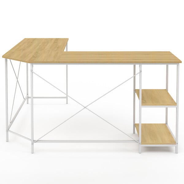 ID MARKET - Bureau d'angle en forme de L DETROIT design industriel bois et métal blanc - large