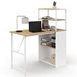 ID MARKET - Bureau bibliothèque pliable RAY plateau rabattable bois façon hêtre et blanc - vignette