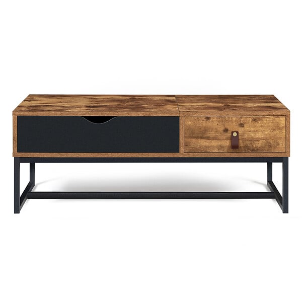 ID MARKET - Table basse plateau relevable rectangulaire CHICAGO 1 tiroir design industriel - large